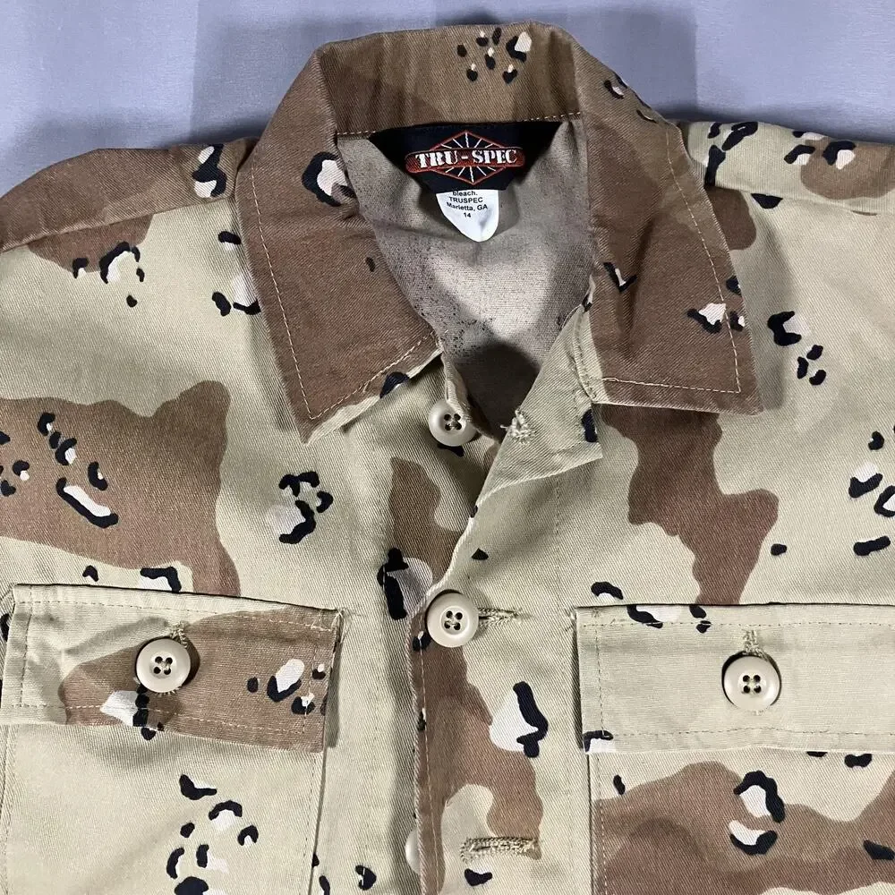 TRU-SPEC Jacket Youth 14 Tan Brown Desert‎ Camo BDU Field Coat Utility 4 Pocket